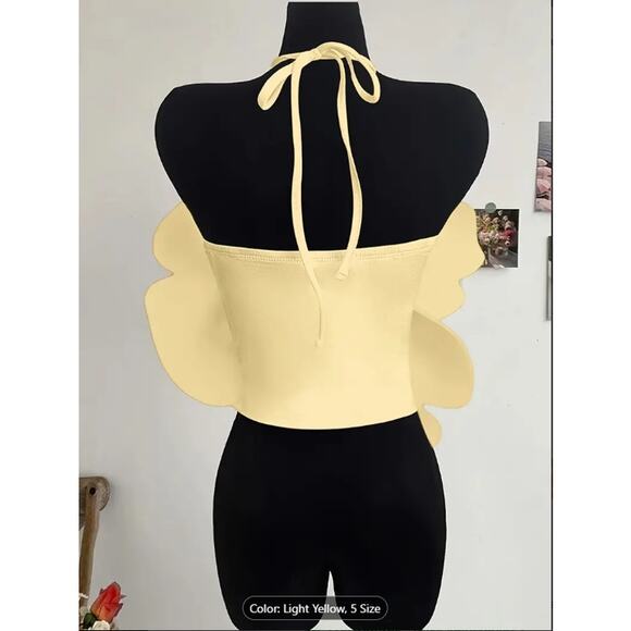 Light Yellow Oversized 3D Flower Halter Crop Top – Statement Party & Festival - Picture 2 of 5